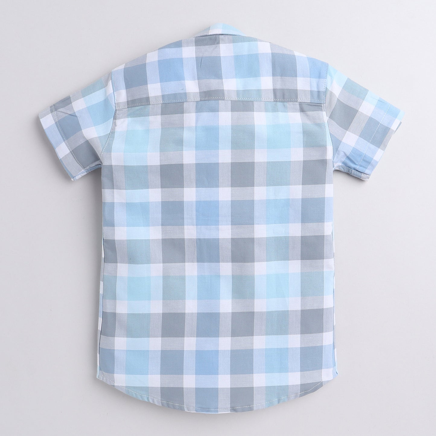Polka Tots Half Sleeve Super Soft Cotton Checks Shirt With Roll Up Sleeve - Blue & Grey