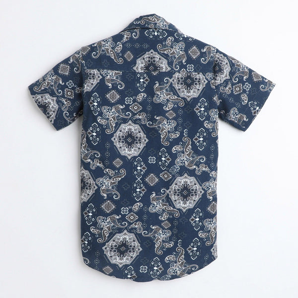 Polka Tots Cotton Half Sleeves Floral Printed Shirt - Navy Blue