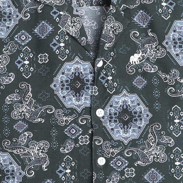 Polka Tots Cotton Half Sleeves Floral Printed Shirt - Dark Green