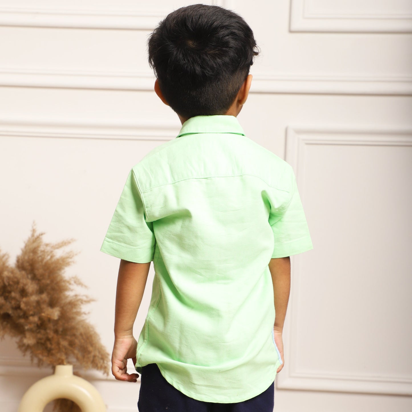 Polka Tots Cotton Half Sleeve Dual Color Patch Shirt - Green