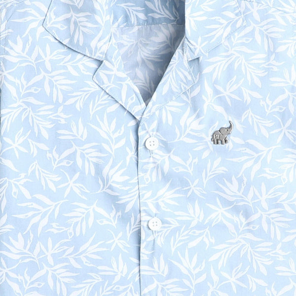 Polka Tots Cotton Half Sleeves Floral Printed Tennis Collar Kids Shirt - Sky Blue