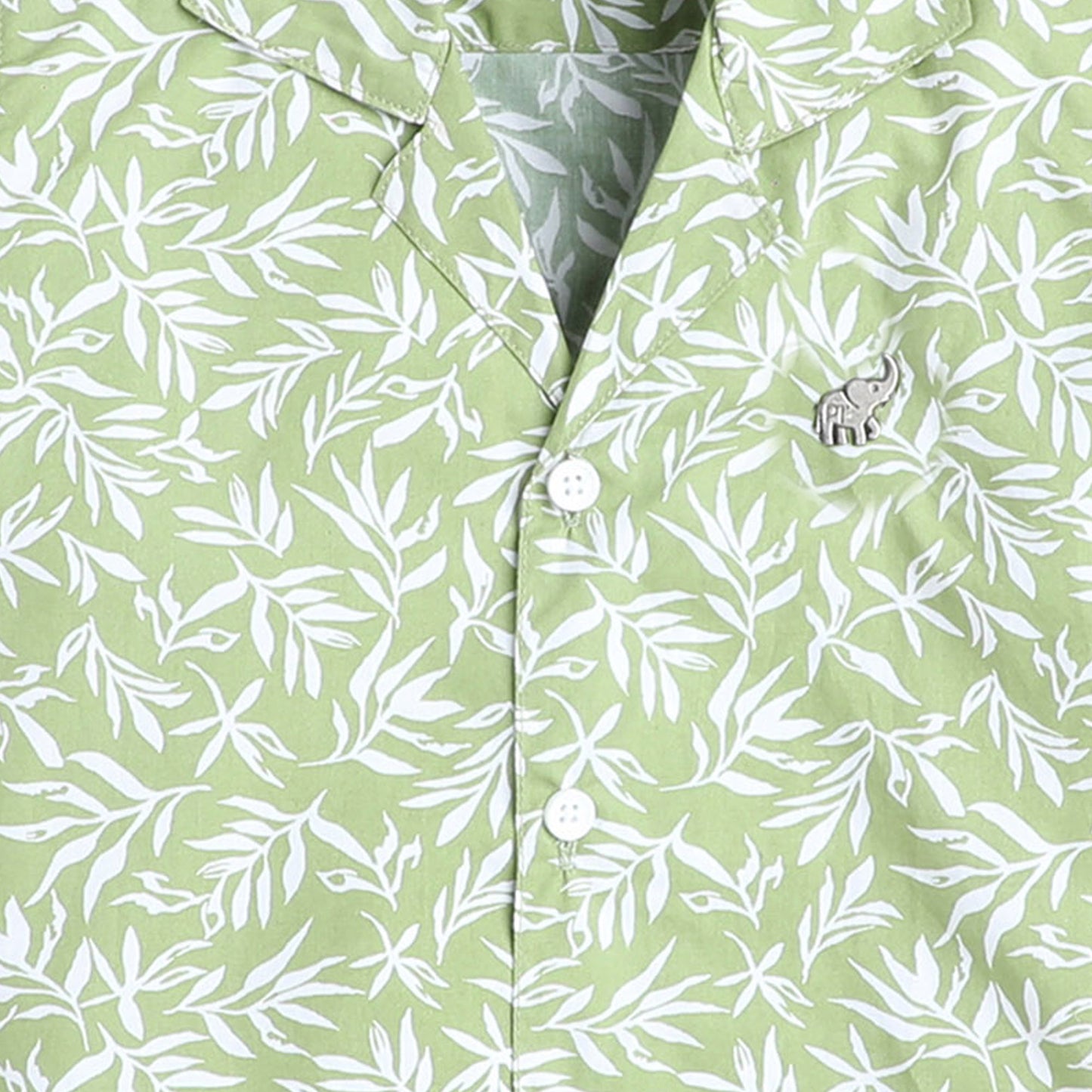 Polka Tots Cotton Half Sleeves Floral Printed Tennis Collar Shirt - Green