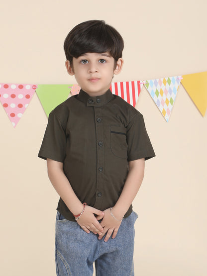 Polka Tots Half sleeves Solid Shirt - Green