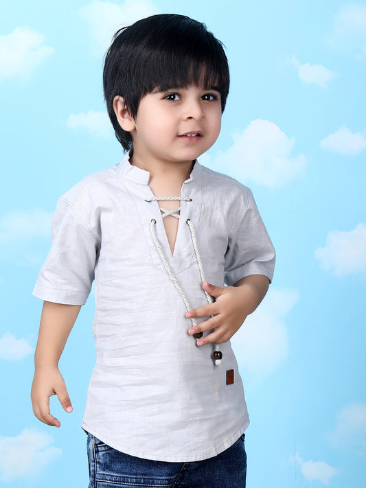 Polka Tots Half Sleeve Kurta - Grey