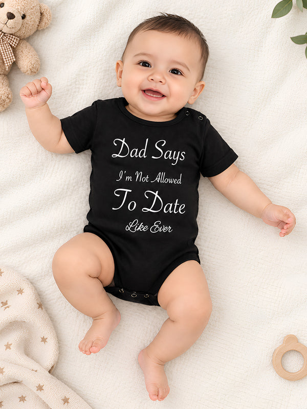 Polka Tots Half Sleeve Dad Says Print Romper Onesie - Black