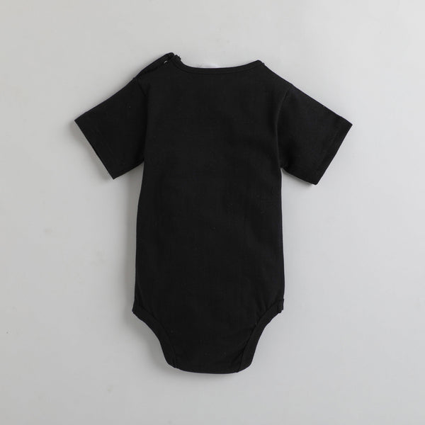 Polka Tots Half Sleeve Dad Says Print Romper Onesie - Black