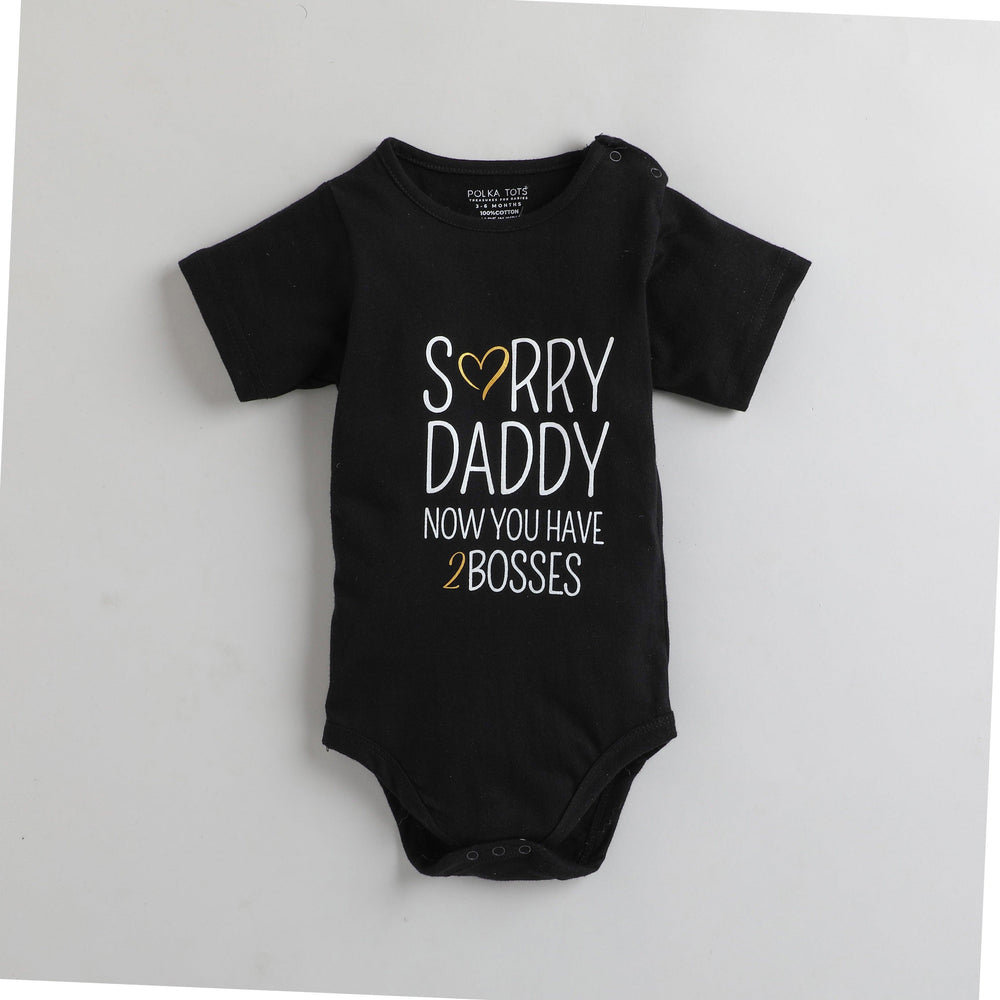 Polka Tots Half Sleeve Sorry Dad Print Romper Onesie - Black