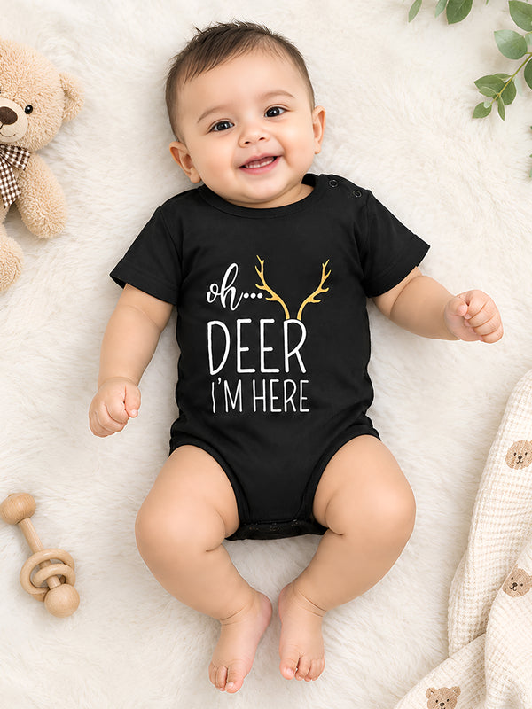 Polka Tots Half Sleeve Rompers Onesie Antibacterial Fabric Deer Black