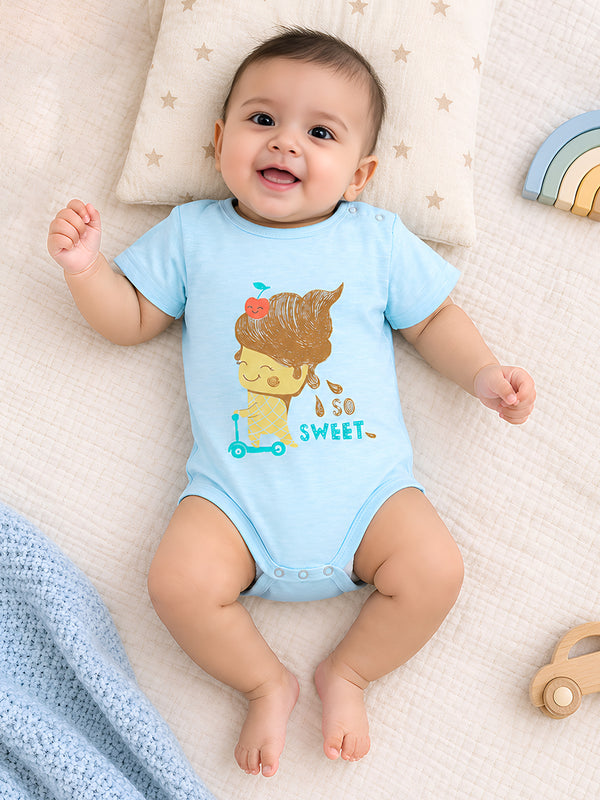 Polka Tots Half Sleeves  Rompers Onesie So Sweet Print - Blue