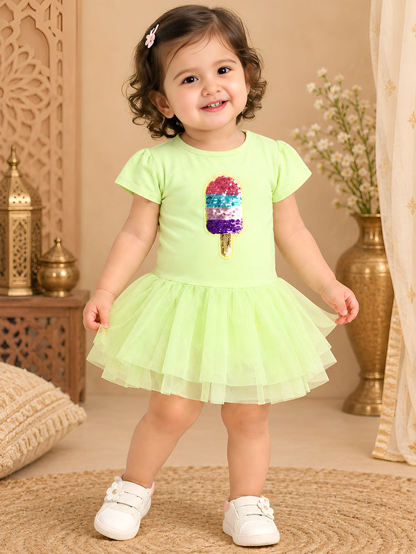 Polka Tots Half Sleeve Romper Onesie Sequence Ice Popsicle - Yellow