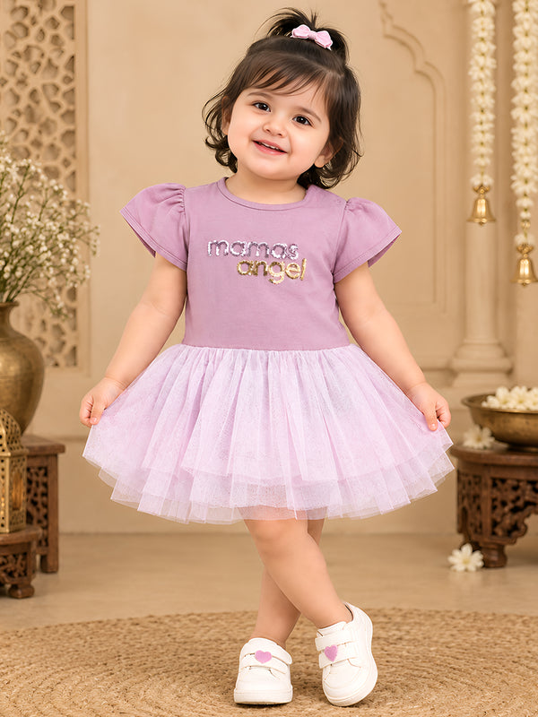 Polka Tots Half Sleeve Romper Onesie Sequence Ice Mamas Angel - Purple