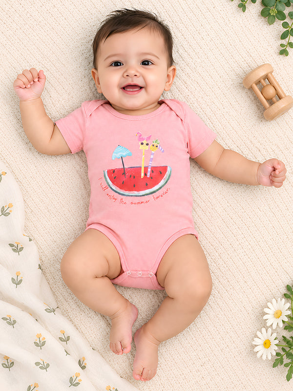 Polka Tots Half Sleeve Romper Onesie Watermelon Candy - Pink