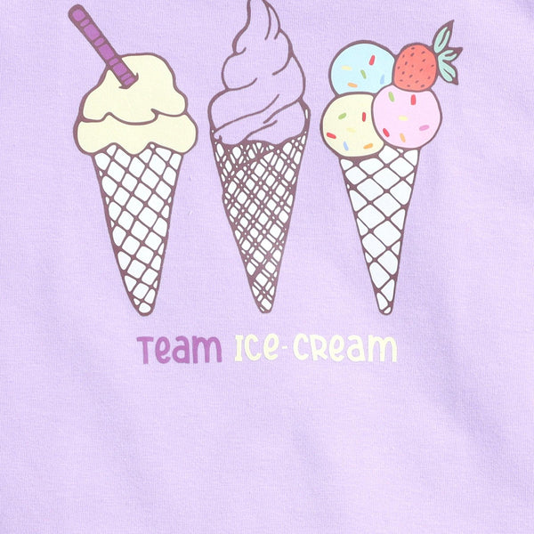 Polka Tots Half Sleeve Team Ice Cream Print Romper Onesie - Purple