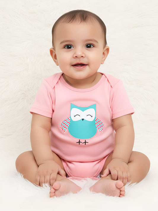 Polka Tots Owl applique Half Sleeve Onesie - Pink