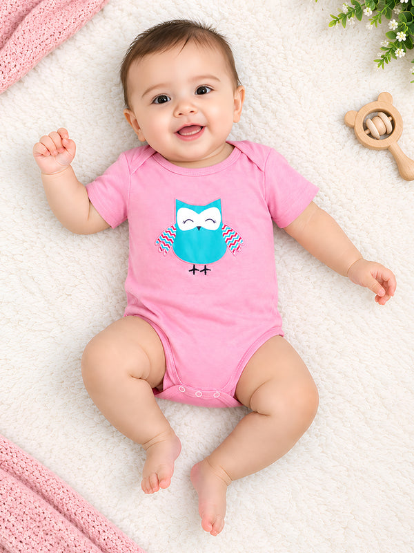 Polka Tots Owl applique Half Sleeve Onesie - Pink