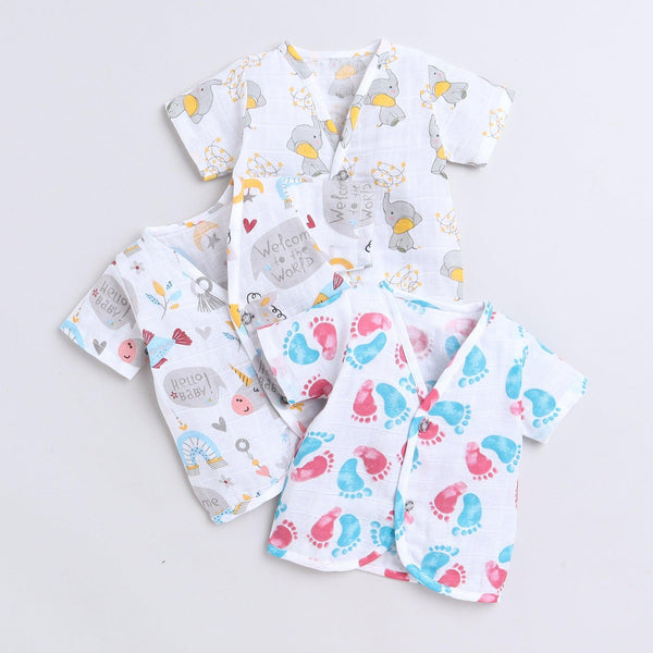 Polka Tots Soft Cotton Pack of 3 Half Sleeves Baby Jhablas