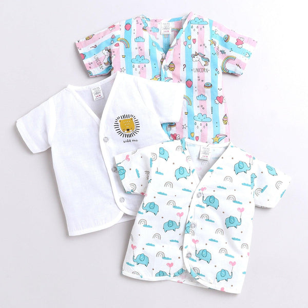 Polka Tots Soft Cotton Pack of 3 Half Sleeve Baby Jhablas