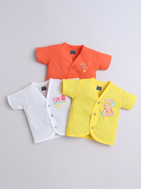 Polka Tots Soft Muslin Cotton Pack of 3 Half Sleeves Baby Jhablas