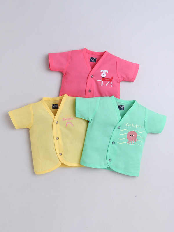 Polka Tots Soft Muslin Cotton Pack of 3 Half Sleeves Baby Jhablas