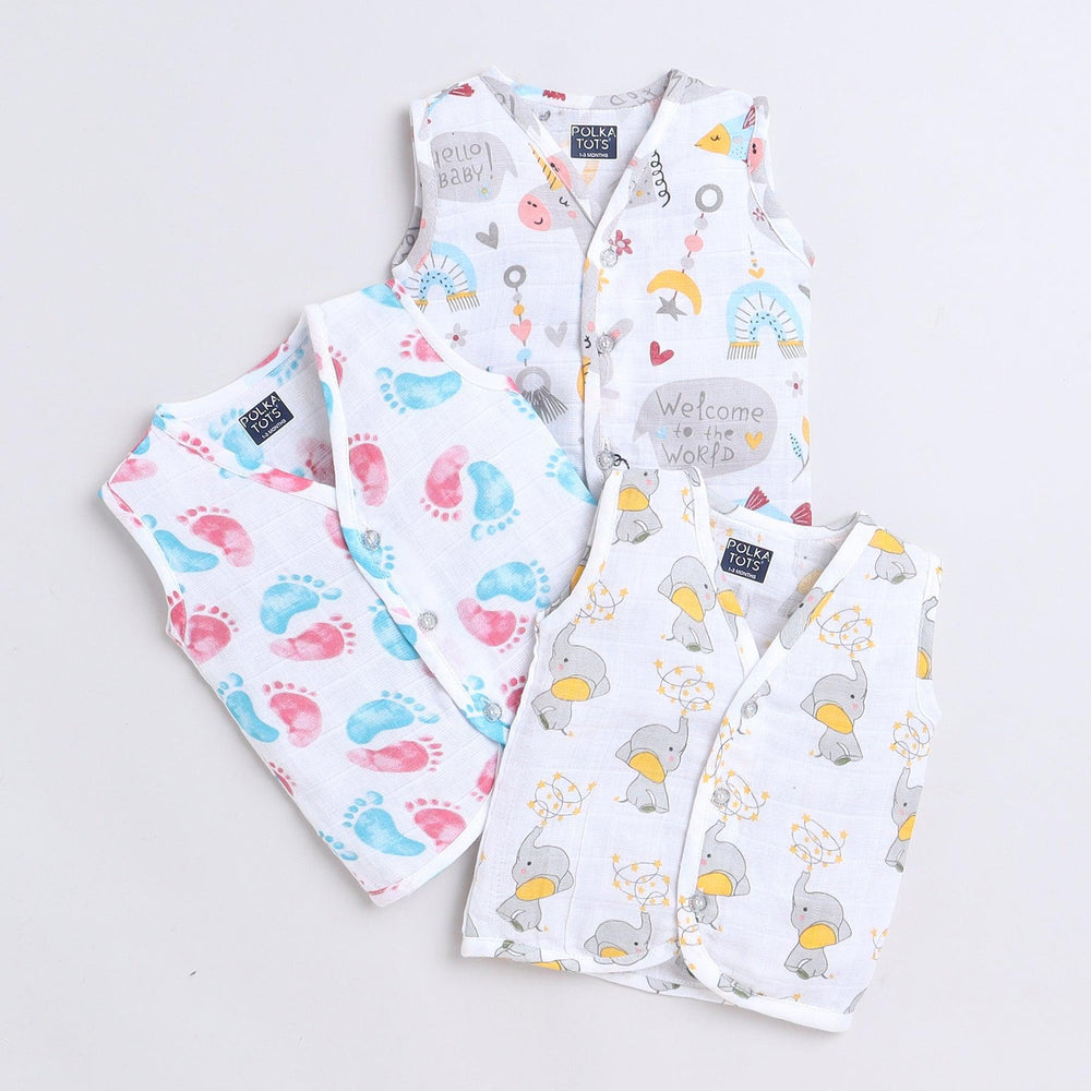 Polka Tots Soft Cotton Pack of 3 Sleeveless Baby Jhablas
