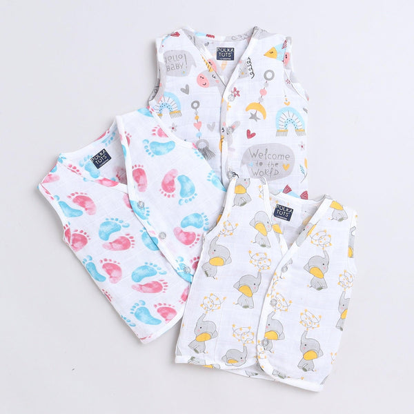 Polka Tots Soft Cotton Pack of 3 Sleeveless Baby Jhablas