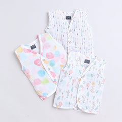 Polka Tots Soft Cotton Pack of 3 Sleeveless Baby Jhablas
