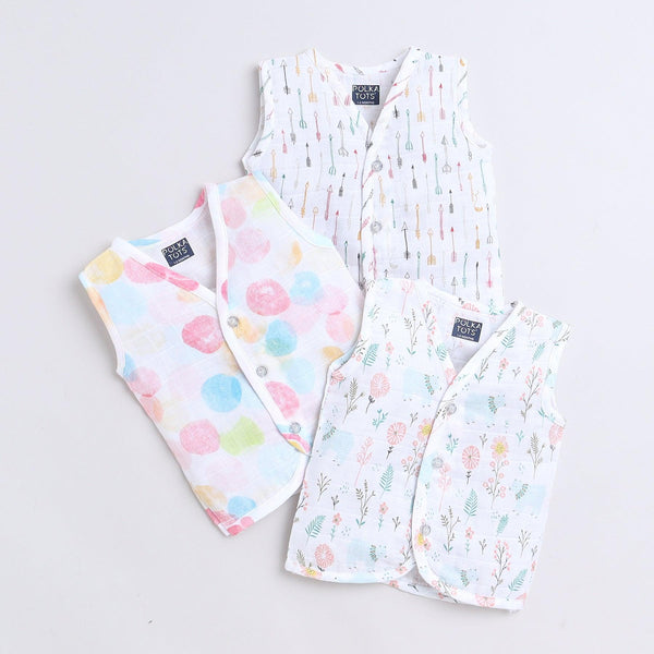 Polka Tots Soft Cotton Pack of 3 Sleeveless Baby Jhablas