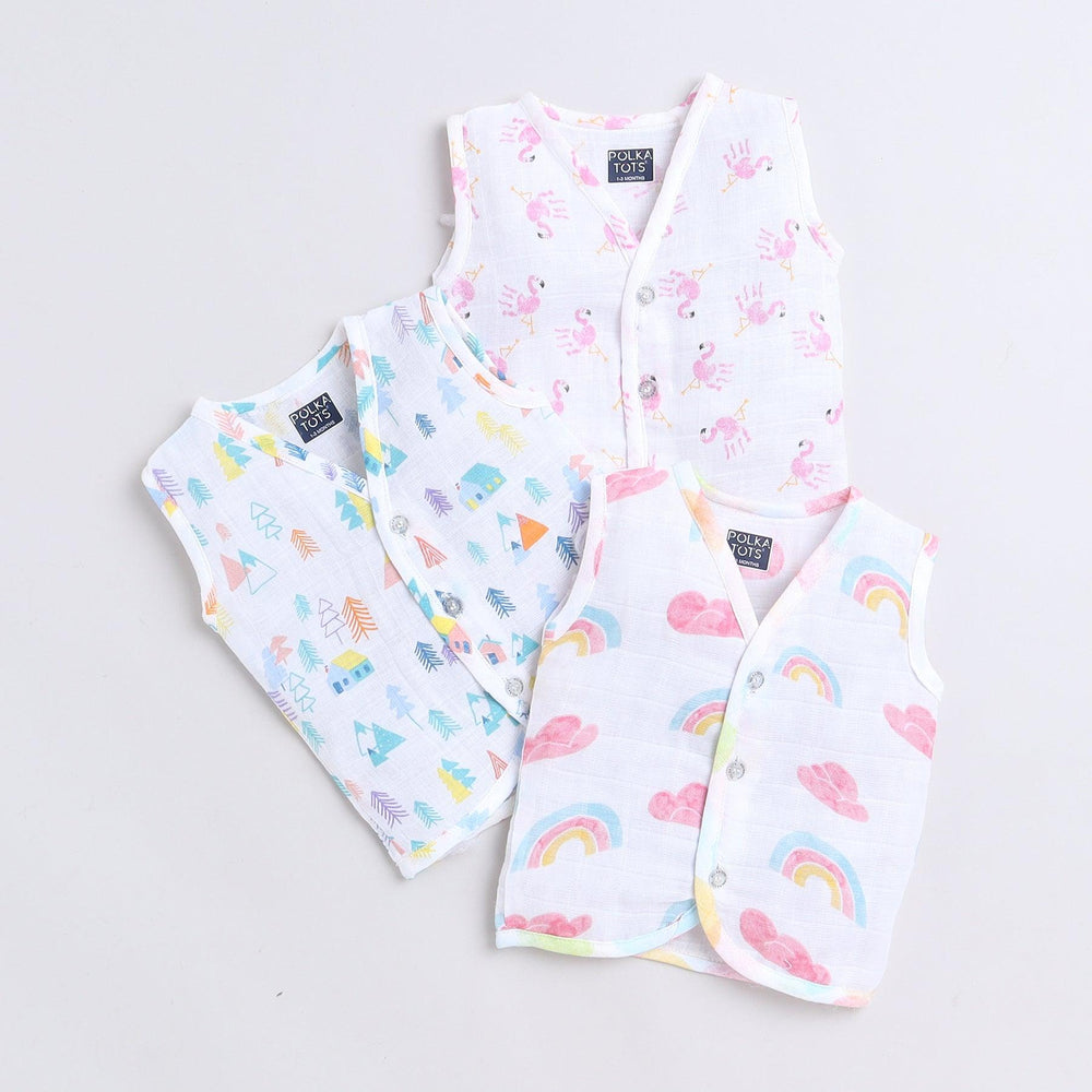 Polka Tots Soft Cotton Pack of 3 Sleeveless Baby Jhablas
