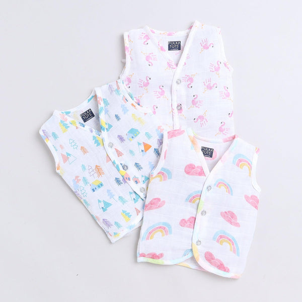 Polka Tots Soft Cotton Pack of 3 Sleeveless Baby Jhablas