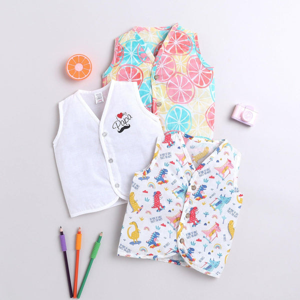 Polka Tots Soft Cotton Pack of 3 Sleeveless Baby Jhablas