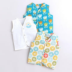 Polka Tots Soft Cotton Pack of 3 Sleeveless Baby Jhablas