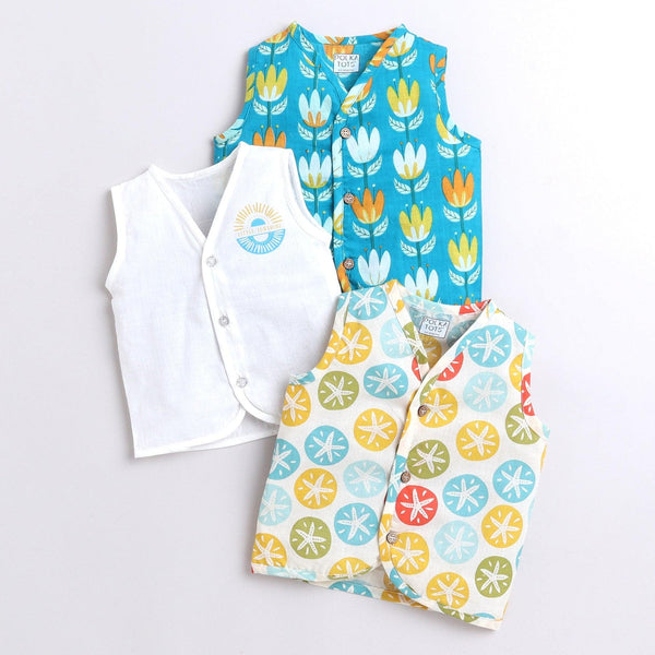 Polka Tots Soft Cotton Pack of 3 Sleeveless Baby Jhablas
