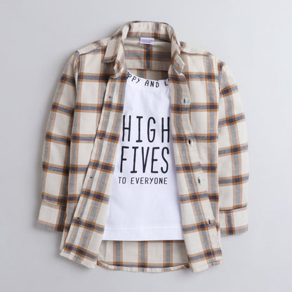 Polka Tots High Fives print Tshirt shirt - Cream