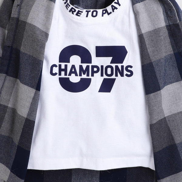 Polka Tots Champions print Kids Tshirt shirt - Grey and Blue