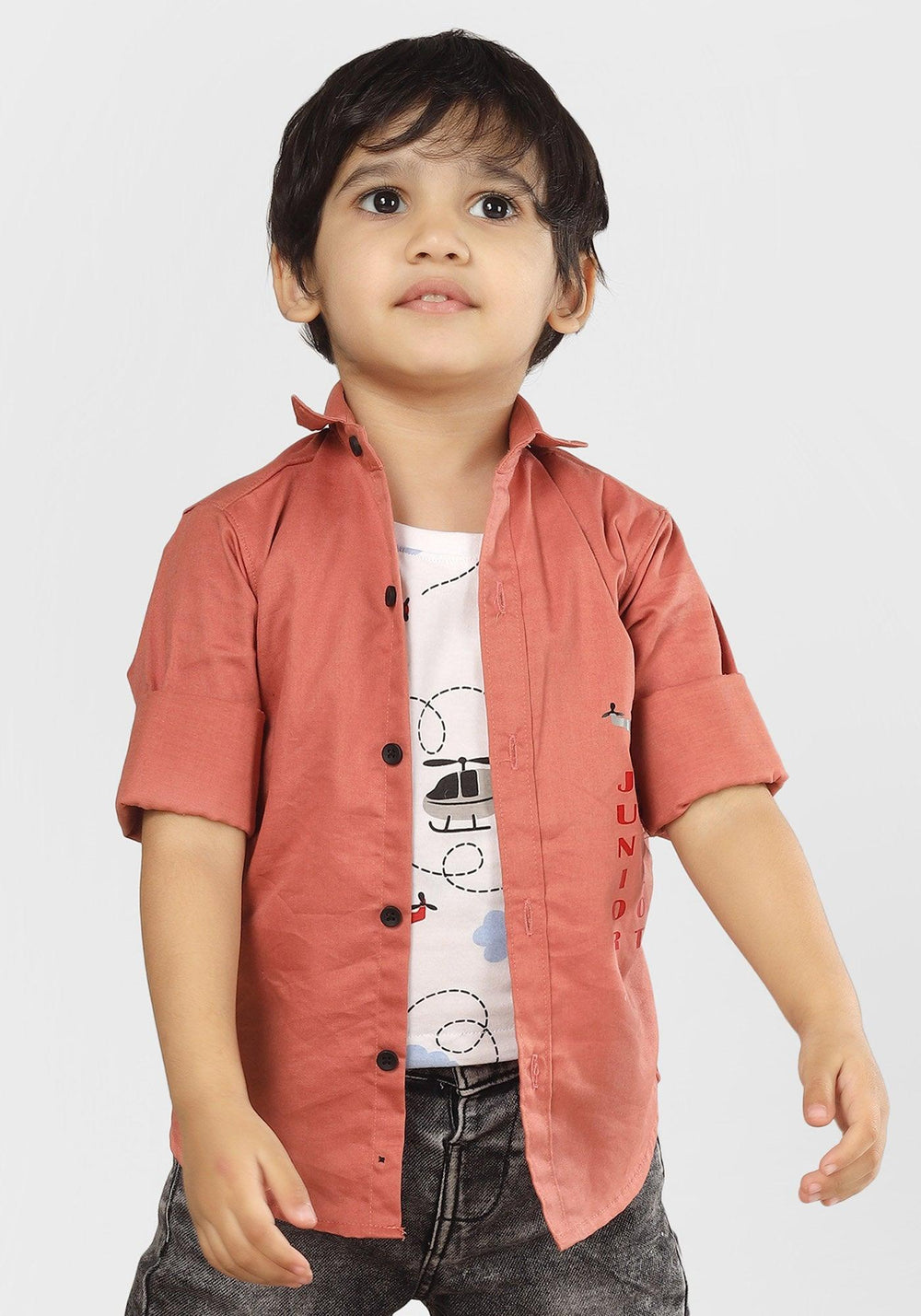 Polka Tots Full Sleeves Helicopter print Tshirt Shirt - Peach