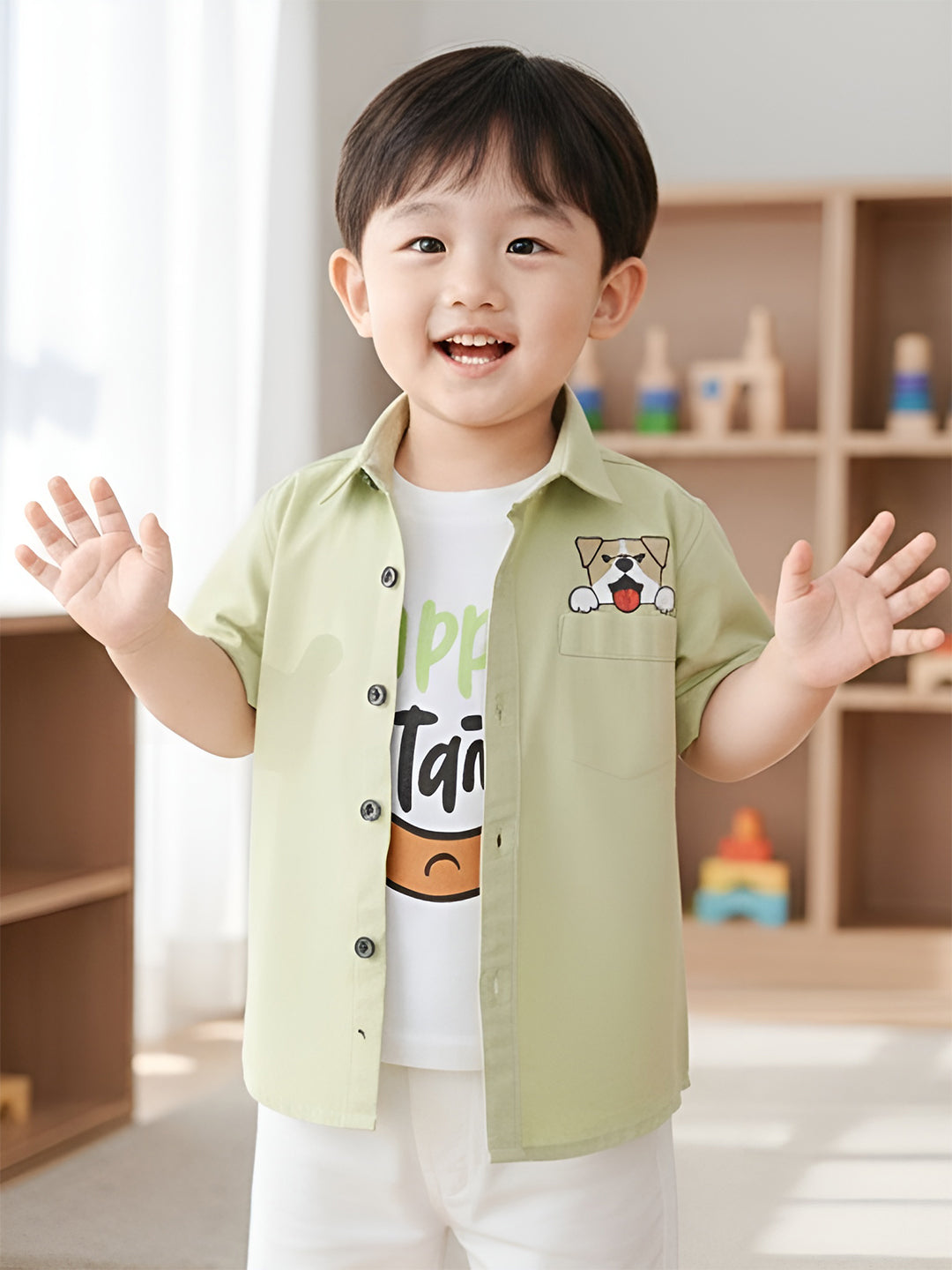 Polka Tots Half Sleeve Dog print T-shirt shirt - Yellow