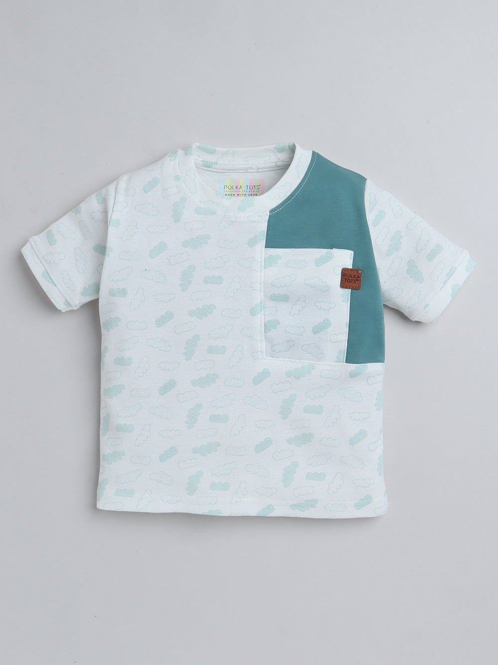 Polka Tots Half Sleeve Cloud print T-Shirt - White