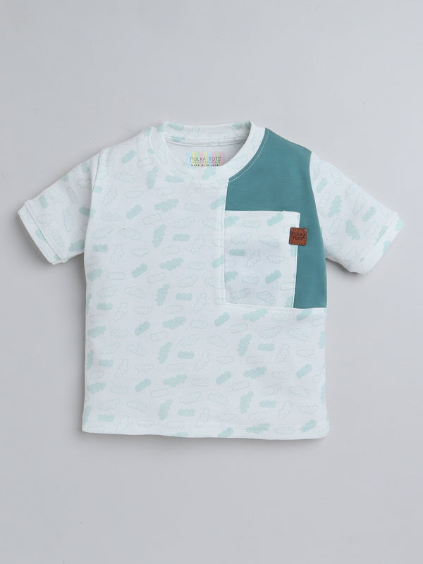 Polka Tots Half Sleeve Cloud print T-Shirt - White