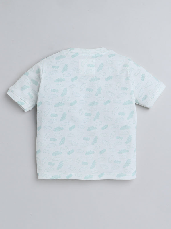 Polka Tots Half Sleeve Cloud print T-Shirt - White