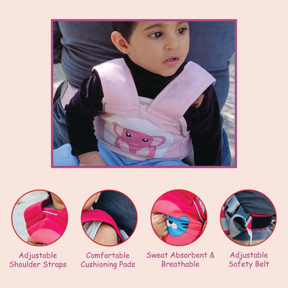Baby Safety Travel Belt, Two Wheeler Baby Carrier for Kids Age 18M- 4 Years Pink Color (Elephant)