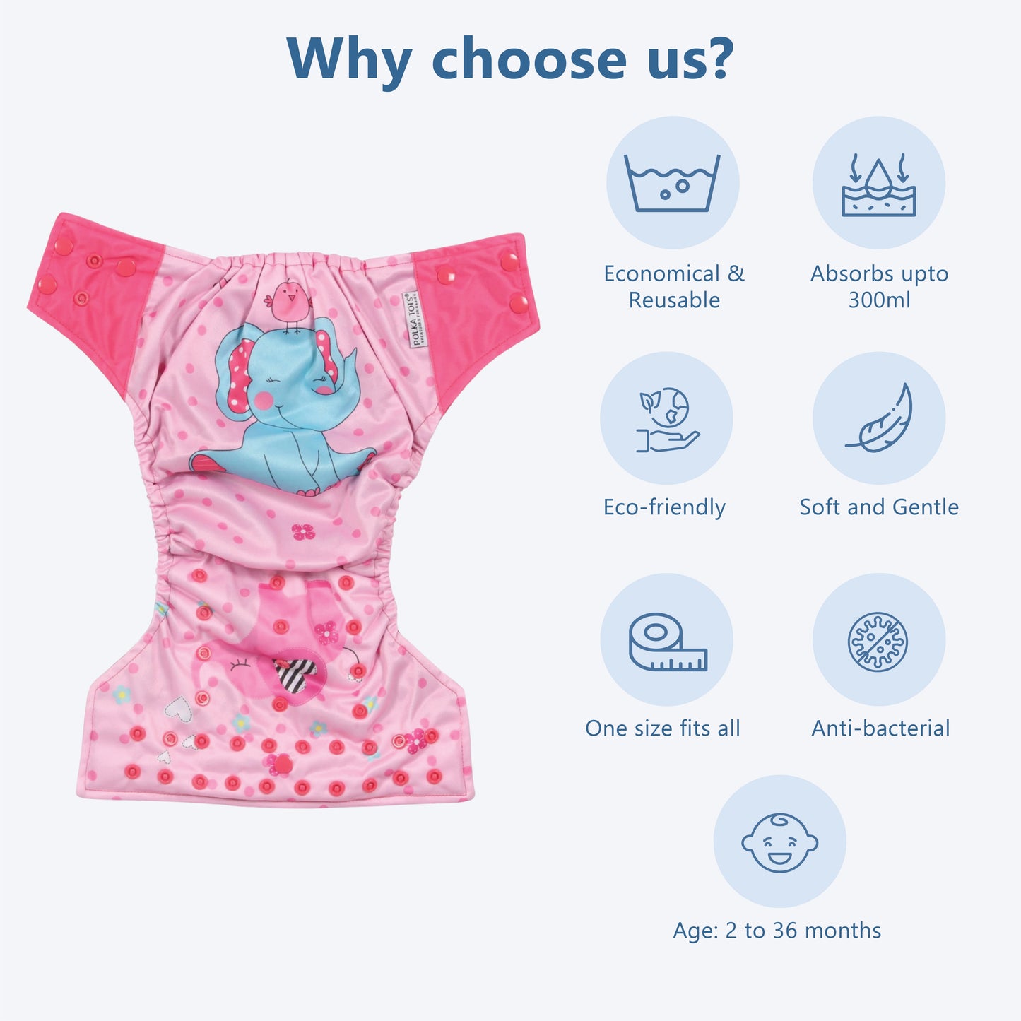 Bamboo Charcoal Reusable Cloth Diapers (Elephant)