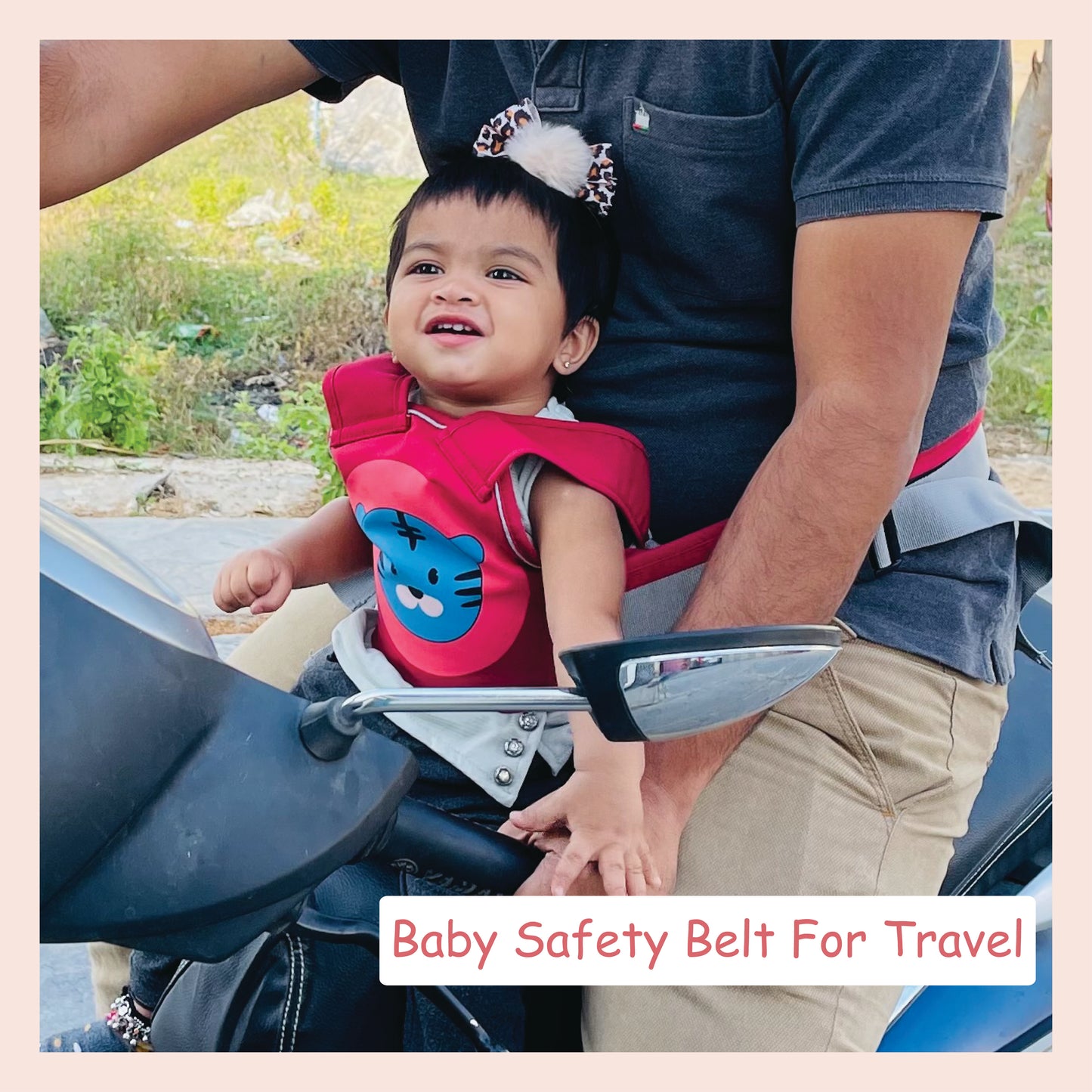Baby Safety Travel Belt, Two Wheeler Baby Carrier for Kids Age 18M- 4 Years Red Color (Cat)