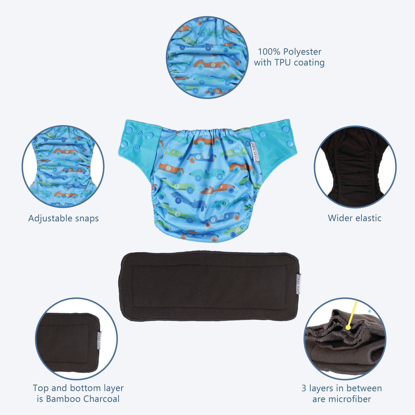 Bamboo Charcoal Reusable Cloth Diaper (Car)