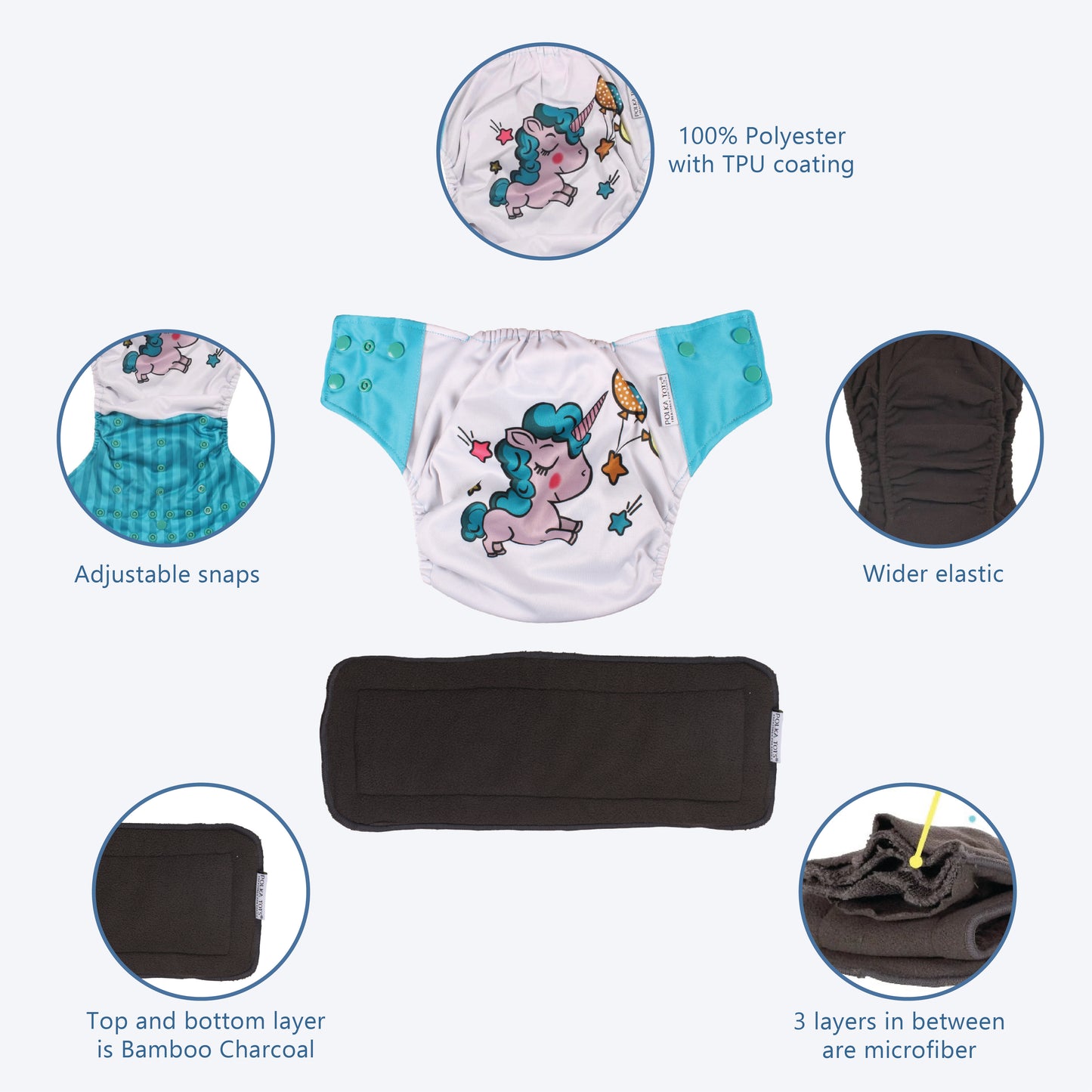 Bamboo Charcoal Reusable Cloth Diaper (Unicorn)