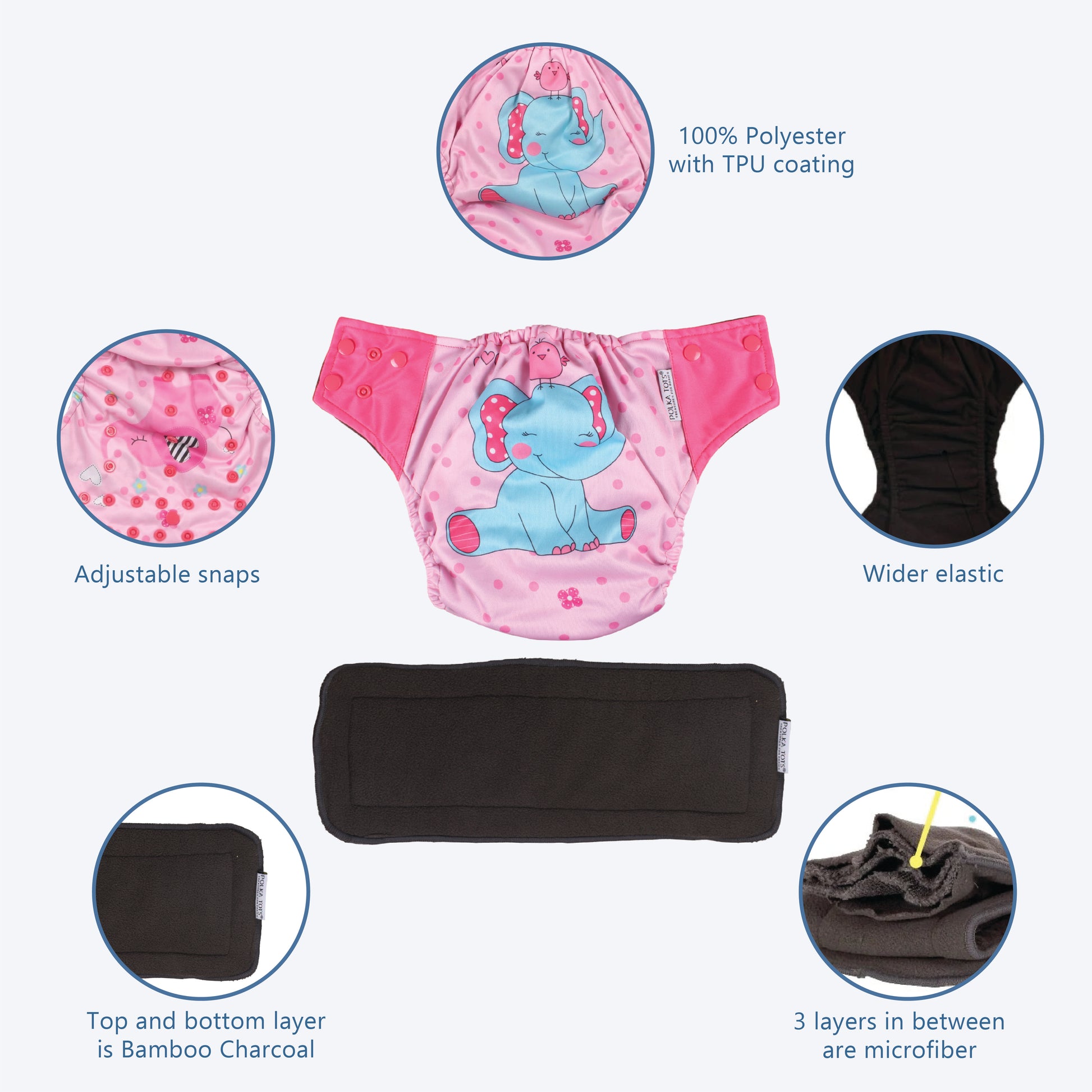 Buy Eco-Friendly Charcoal Cloth Diapers Reusable Nappy Polka Tots