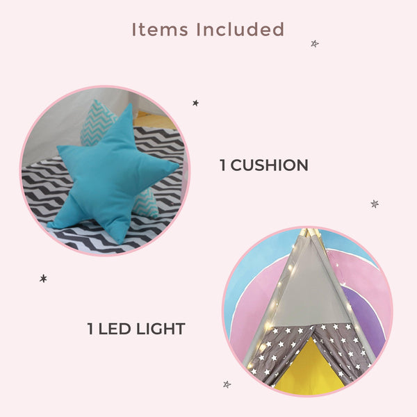 Kid’s Portable Teepee Tents with Cushion, Led Light and Non-Slip Padded Mat, Play Tent, Indoor & Outdoor Playhouse Tents for Childrens ( Pink Cloud )