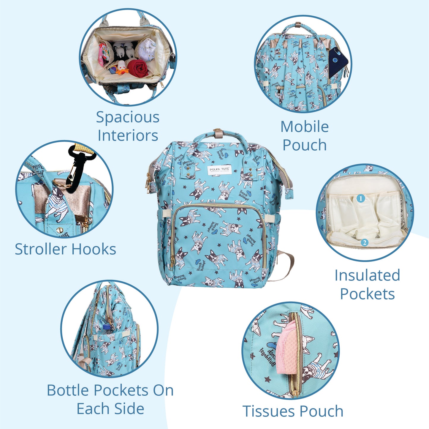 Premium 17+ Pockets Multifuncational Mother's  Diaper Bag-  Bulldog
