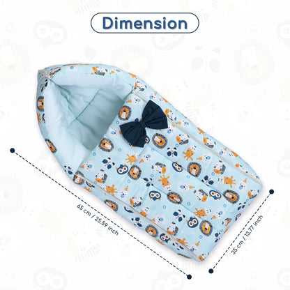 Polka Tots Baby Sleeping Nest Cotton Carry Pod Bedding for Newborn Sleeping Bag with a Bow - Lion print Blue