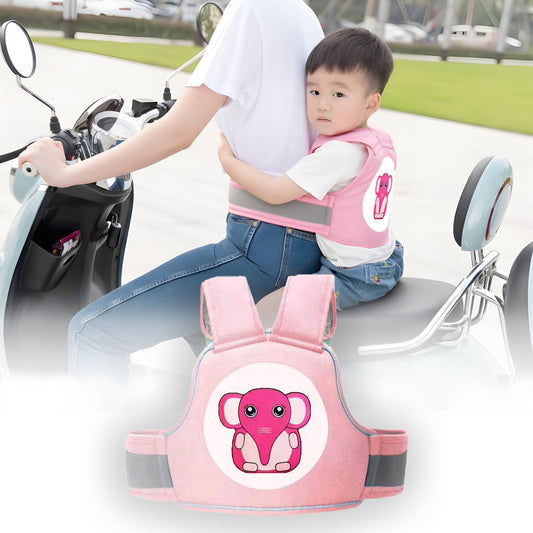 Baby Safety Travel Belt, Two Wheeler Baby Carrier for Kids Pink Color (Elephant)