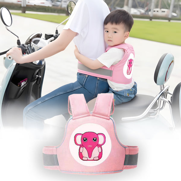 Baby Safety Travel Belt, Two Wheeler Baby Carrier for Kids Pink Color (Elephant)